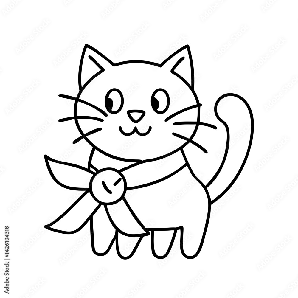 Obraz premium cat with a ribbon icon, cat with a ribbon line art - simple line art of cat with a ribbon, perfect for cat with a ribbon logos and icons