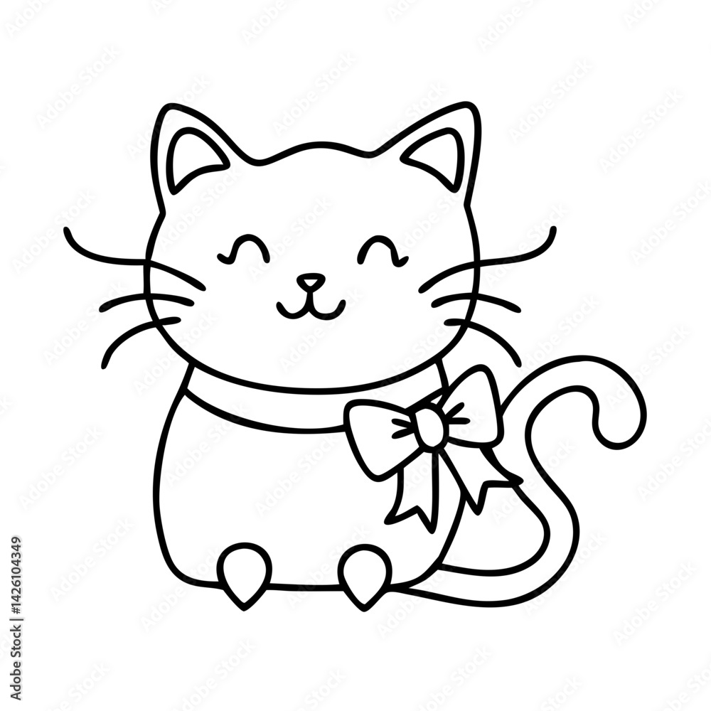 cat with a ribbon icon, cat with a ribbon line art - simple line art of cat with a ribbon, perfect for cat with a ribbon logos and icons cat with a ribbon icon, cat with a ribbon line art - simple line art of cat with a ribbon, perfect for cat with a ribbon logos and icons