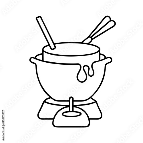 chocolate fondue pot icon, chocolate fondue pot line art - simple line art of chocolate fondue pot, perfect for chocolate fondue pot logos and icons