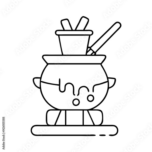 chocolate fondue pot icon, chocolate fondue pot line art - simple line art of chocolate fondue pot, perfect for chocolate fondue pot logos and icons