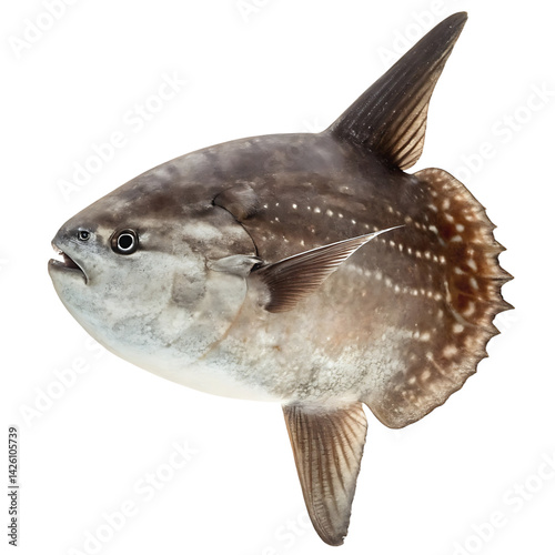 ocean sunfish Fish in transparent background.Ocean Sunfish Profile View Detailed Closeup Showing Unique Body Shape and Texture
