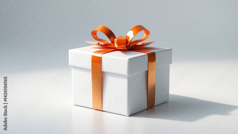 Obraz premium Orange gift box with ribbon and bow on white background