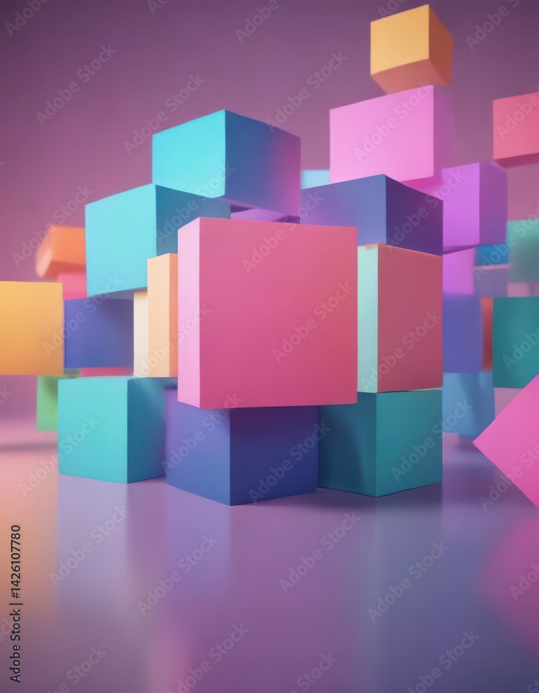 Obraz premium Overlapping squares, gradient color transitions, soft focus effect, squares, pattern