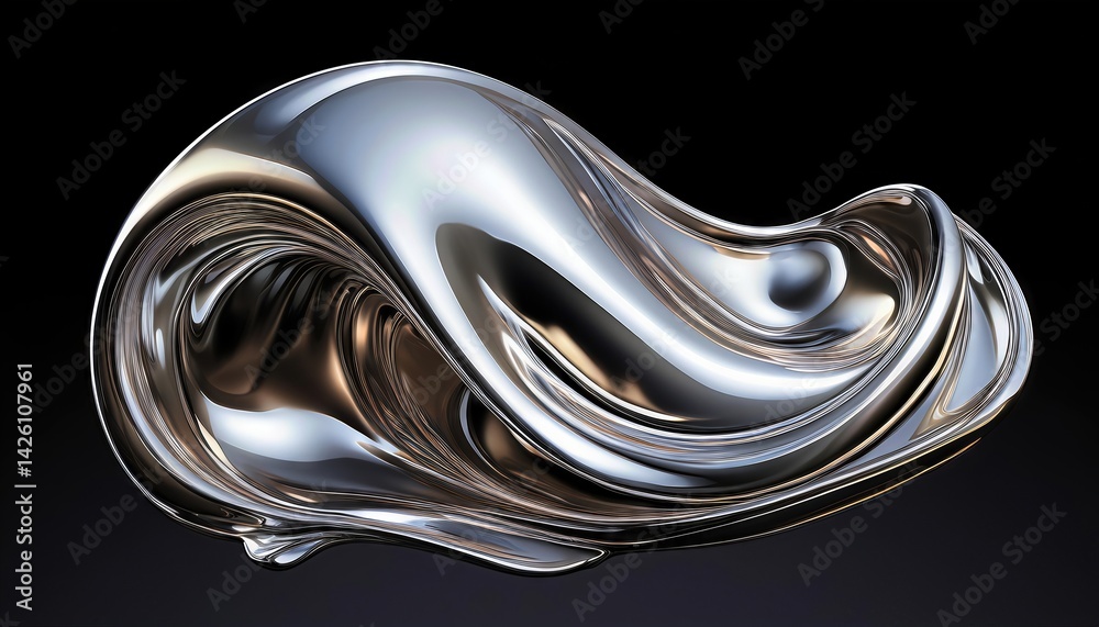 Isolated Abstract Melted Liquid Chrome Metal in Organic Shapes A Striking Display of Wavy Molten Gloss Aluminium, Cutout at , Showcasing Modern Artistic Flair and Rich Textures.