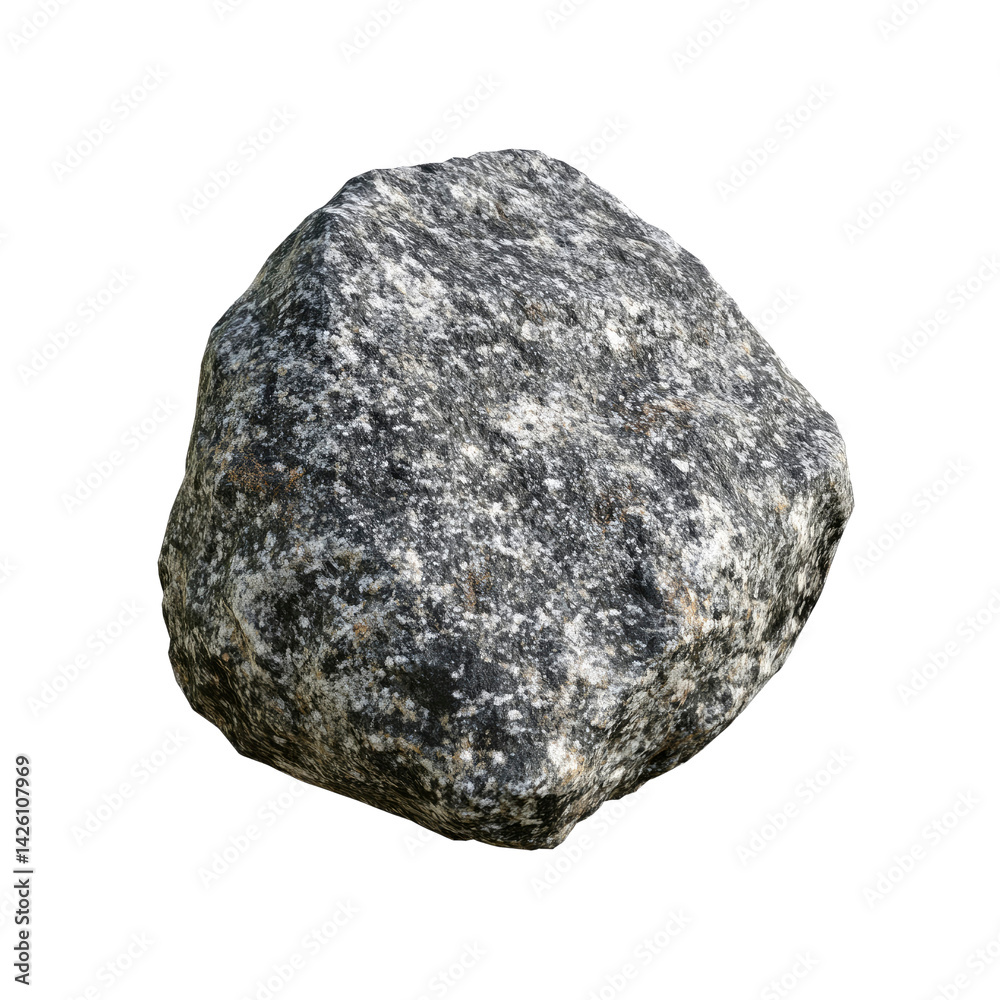 Single Grey Granite Boulder Isolated on Transparent Background