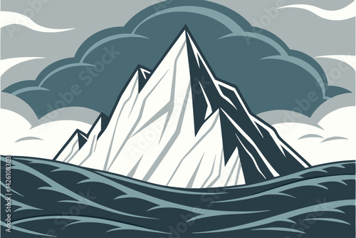 Minimalist Iceberg Floating in Water Geometric Digital Art