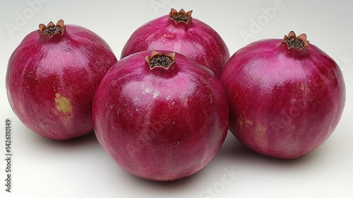 Four vibrant, deep red pomegranates photo
