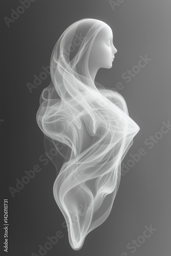 Obraz na płótnie Smoke forms a female silhouette on a gray gradient background. w salonie