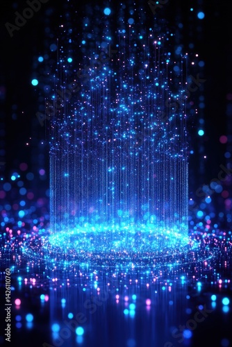 Obraz na płótnie Abstract blue light beam with floating particles emanating from a central point. w salonie