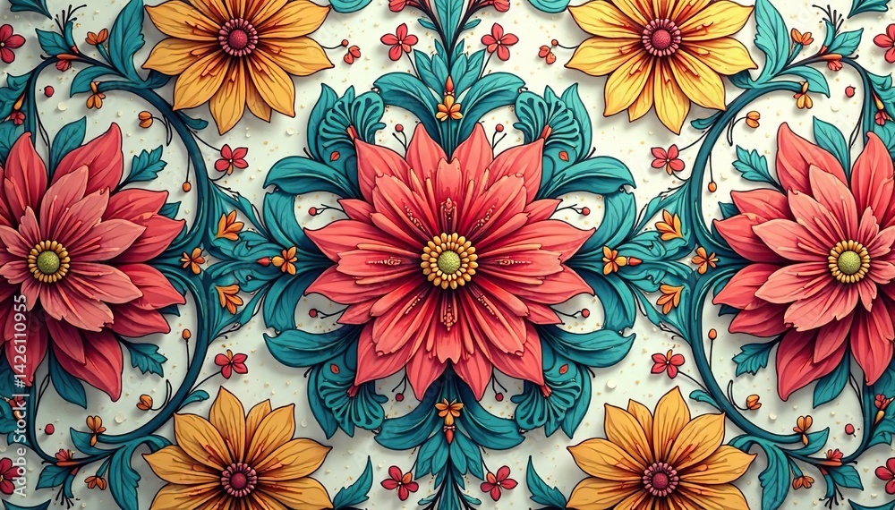 Intricate floral motifs form a continuous pattern , leaf, beautiful, art