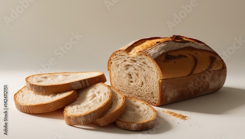 Freshly baked homemade traditional hand-sliced bread