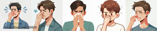 set vector people disgusted expression by covering their nose