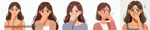 set vector people disgusted expression by covering their nose