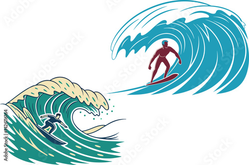Epic Surfer Riding Massive Wave Dynamic Ocean Digital Art