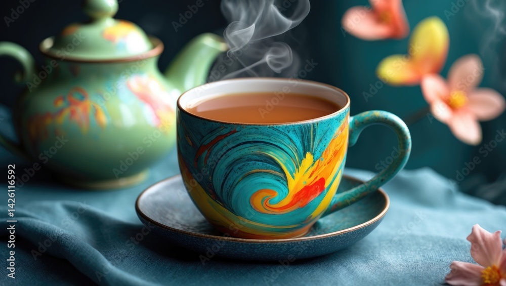 Fototapeta premium Tea and Milk Tea with a Colorful Background