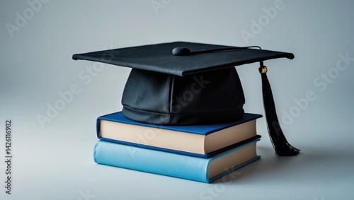 Graduation ceremony scene featuring student with cap, diploma, and academic regalia