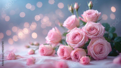 Delicate pastel hues of roses in soft blur for background