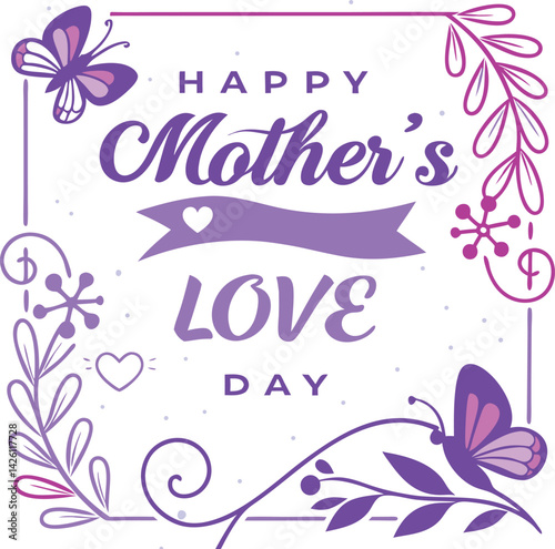 Happy Mother's Day card, vintage style, floral design vector illustration
