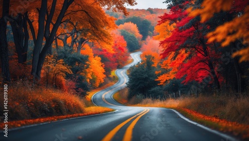 Scenic countryside journey during autumn photo