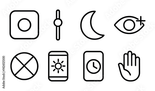 Minimalistic blackout theme icons set - 8 simple outline designs