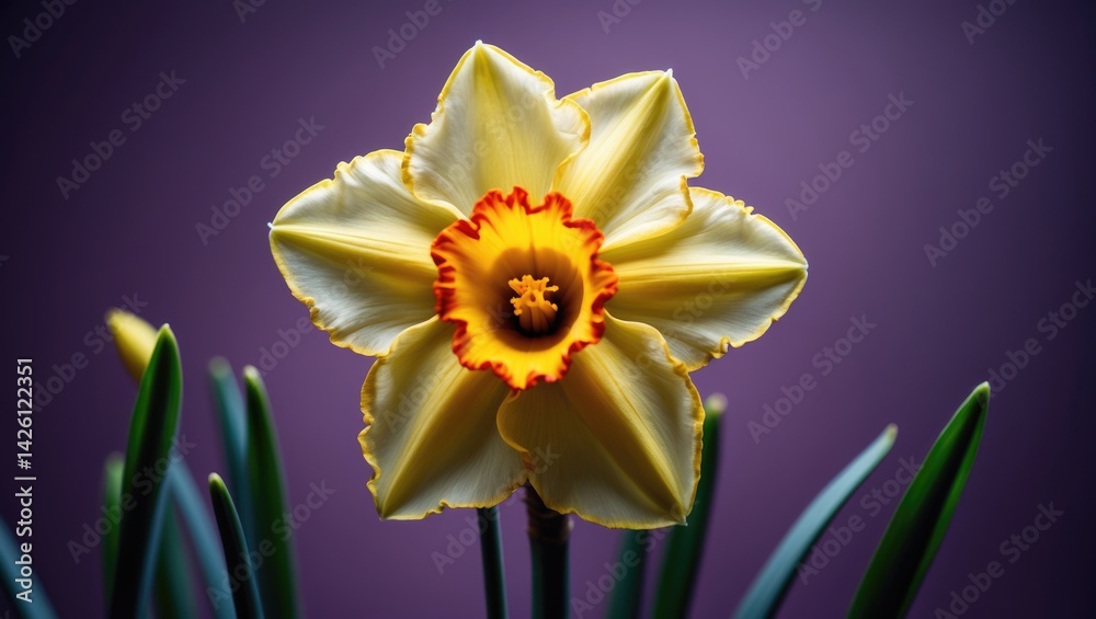 Fototapeta premium The yellow daffodil belongs to the Amaryllidaceae family and is a monocotyledonous plant.