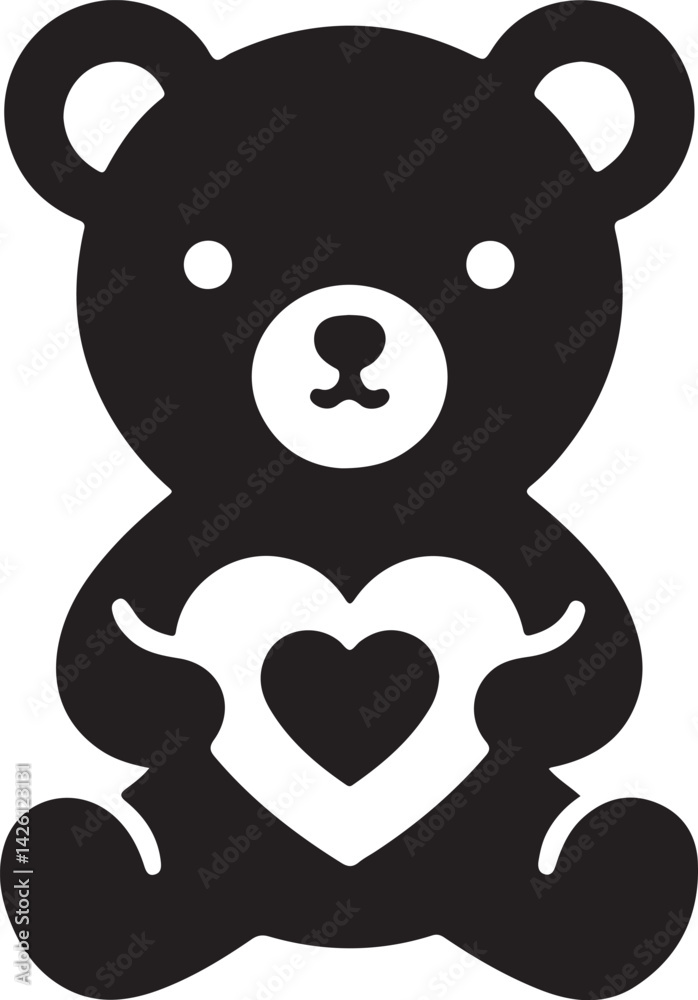 Fototapeta premium Teddy Bear Holding Heart Silhouette Vector