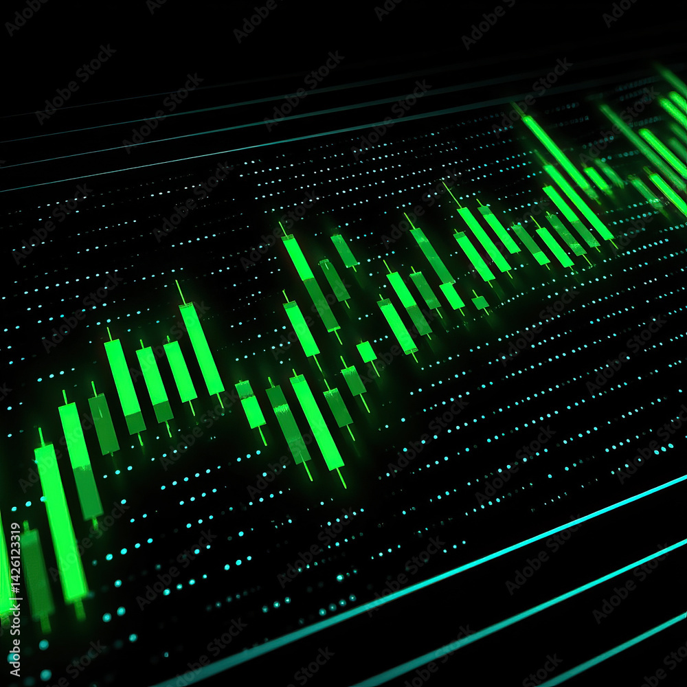 Fototapeta premium vibrant green candle chart displays financial data trends, showcasing market fluctuations and potential growth opportunities