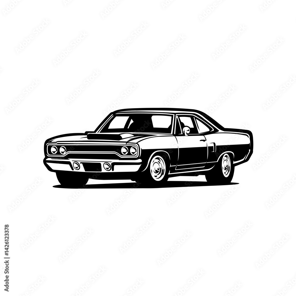 Obraz premium Classic American Muscle Car Vector Monochrome Icon isolated