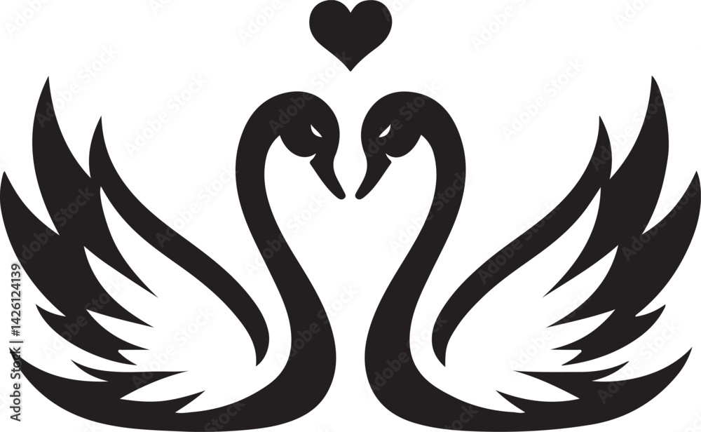 Fototapeta premium Two Loving Swans Silhouette Vector Illustration