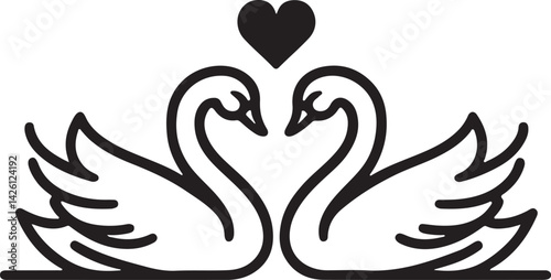 Romantic Swan Pair Silhouette Vector Style