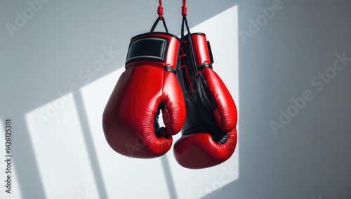 Hanging red leather gloves for boxing