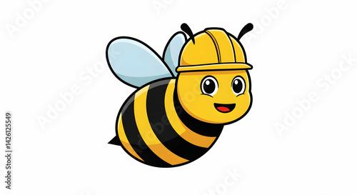 Cute cartoon bee wearing a construction helmet ready to build a honeycomb or hive