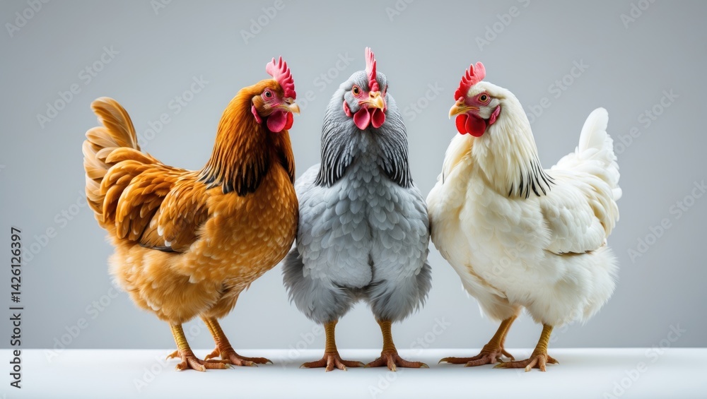 Fototapeta premium Elegant white hen with chick isolated against background