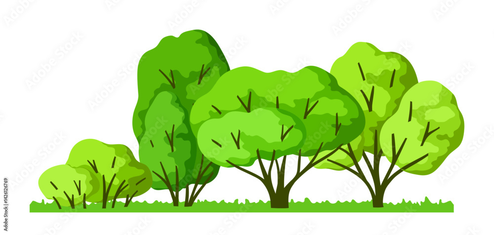 Illustration trees with leaves. Natural summer or spring image.