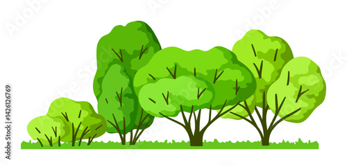 Illustration trees with leaves. Natural summer or spring image.