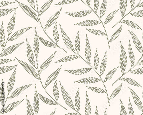Abstract floral background with palm leaves seamless pattern with dotted flat style.
