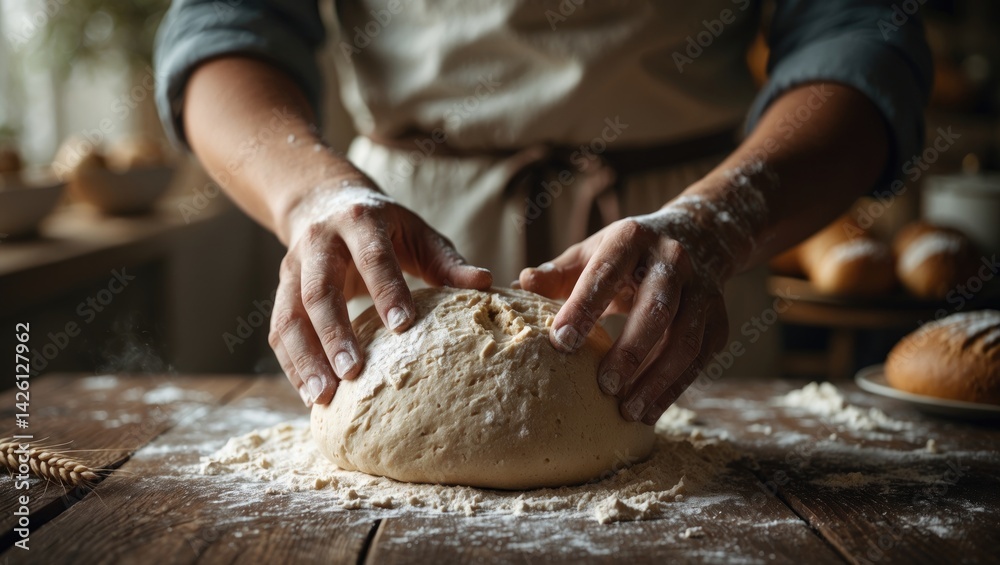 Baker's hands holding wheat bread prior to baking in rustic style Baker's hands holding wheat bread prior to baking in rustic style