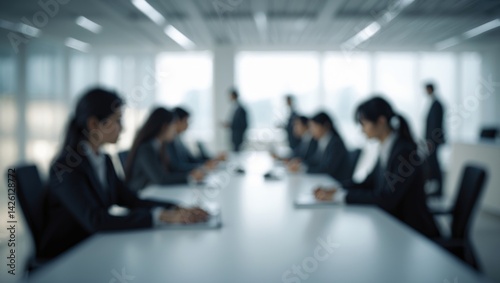 Bank interior with blurred background and modern design