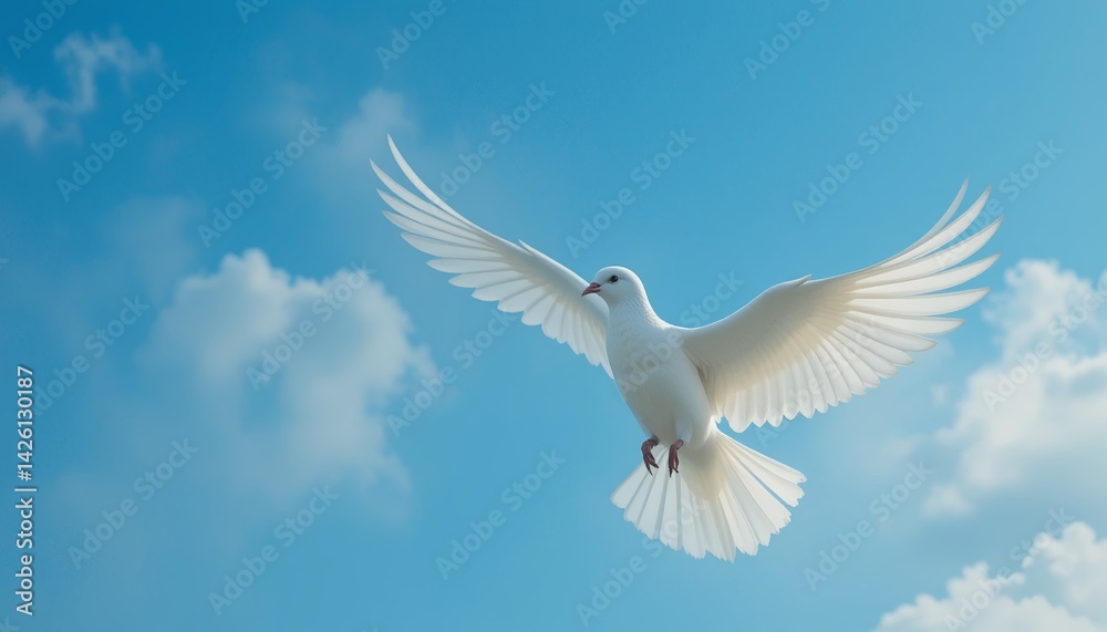 Fototapeta premium White Dove in Flight - Symbol of Peace & Freedom AI-Generated