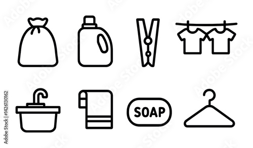 Laundry icon set: essential outline icons for home and cleaning tasks
