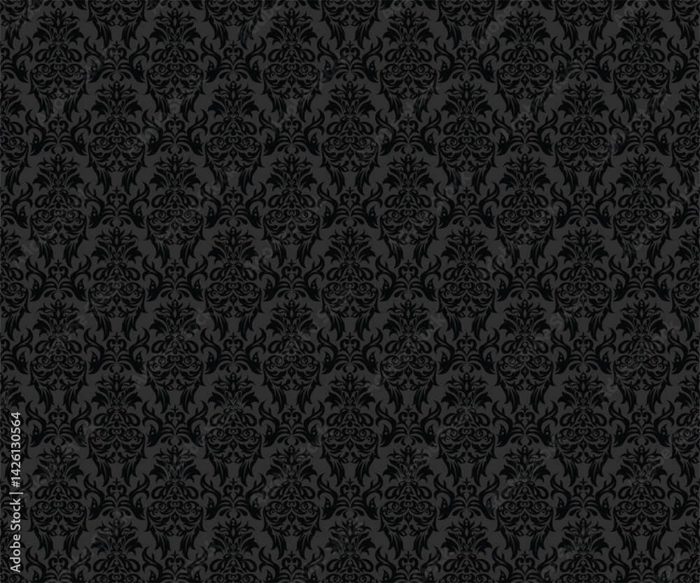 Ornate charcoal brocade an intricate dance of dark elegance in a dense seamless motif