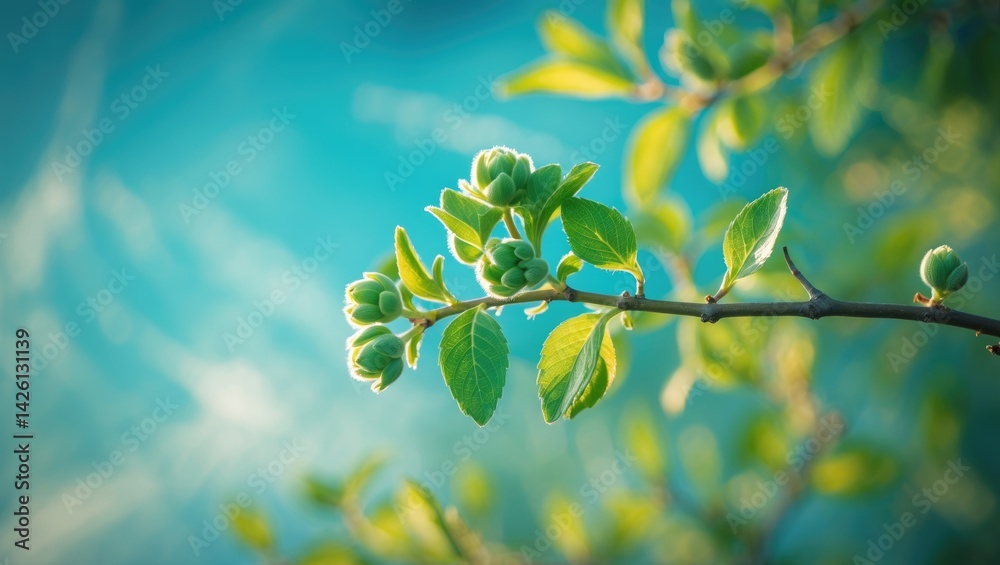 Obraz premium Emerging green buds with fresh young leaves