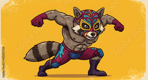 Lucha Libre Raccoon Wrestler Ready to Rumble Cartoon Illustration Mascot Logo Design Sports Entertainment 110