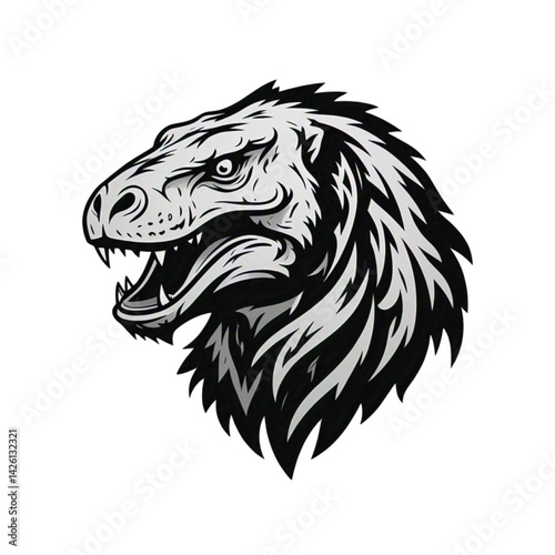 Roaring Komodo Head Silhouette Logo – Minimalist Vector, Bold Black on White