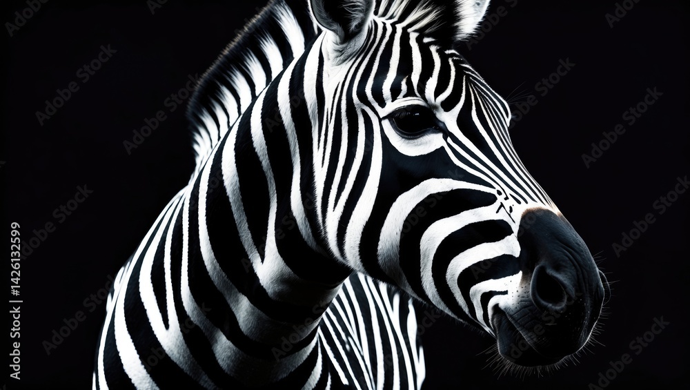 Fototapeta premium Zebra's head showcasing black and white stripes in the wild