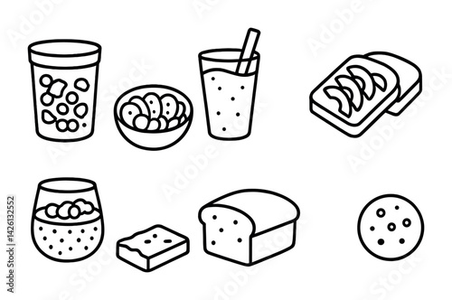 Minimalistic line icons set: popular snacks and drinks in linear style