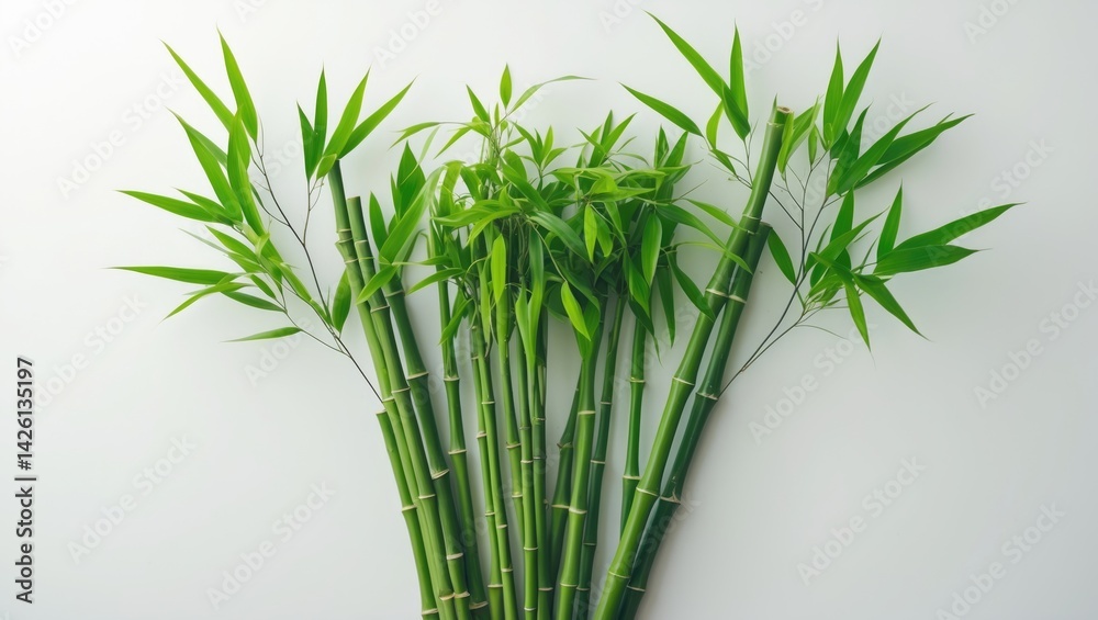 Obraz premium Green bamboo stems against a white background