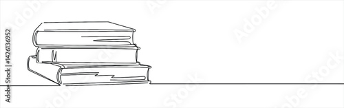 Stack of books continuous one line drawing. Study symbol. Vector illustration.