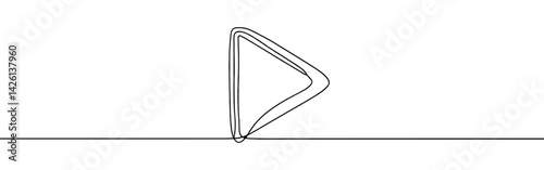 Video play start continuous one line drawing of play button symbol on white background.