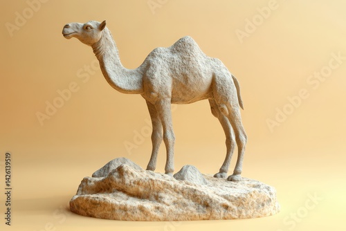 Beige camel sculpture on textured desert base.